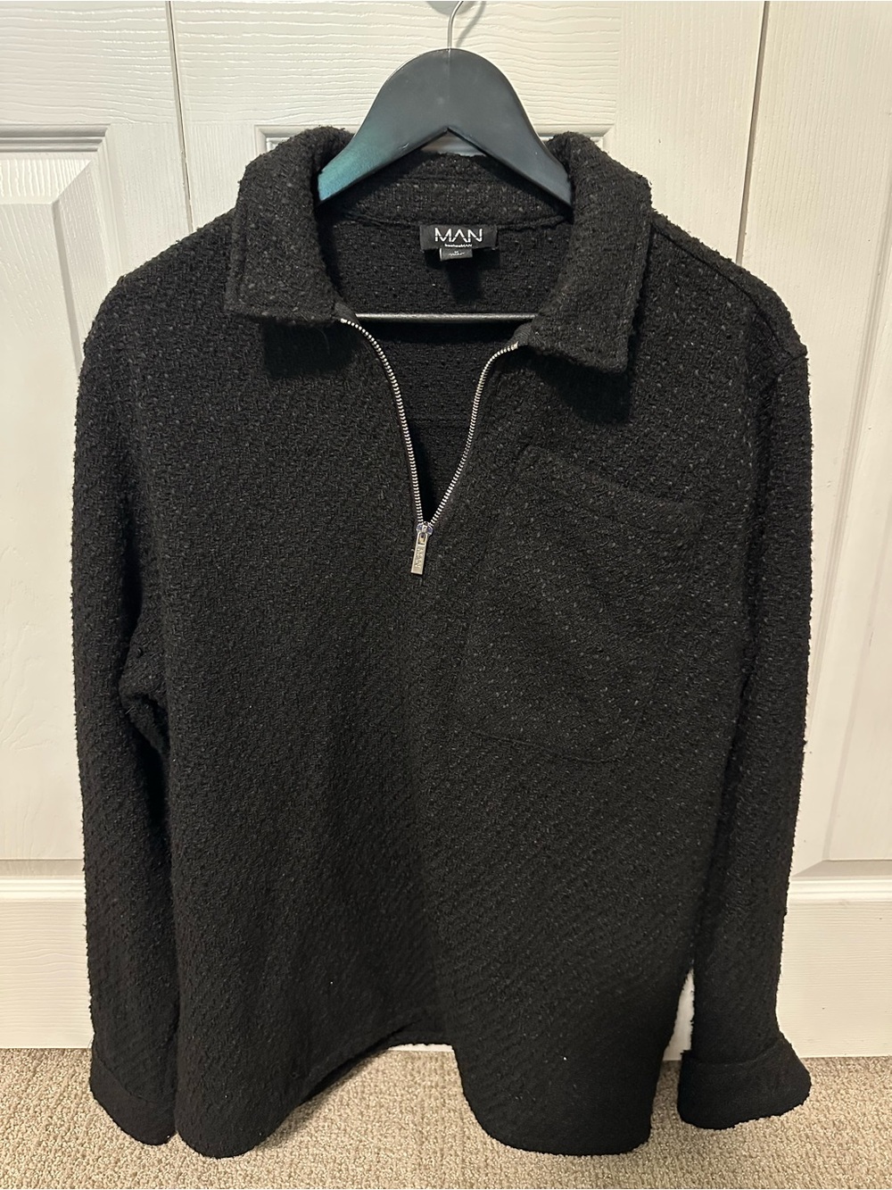 Boohoo Mens Black Textured Half-Zip Shirt Jacket